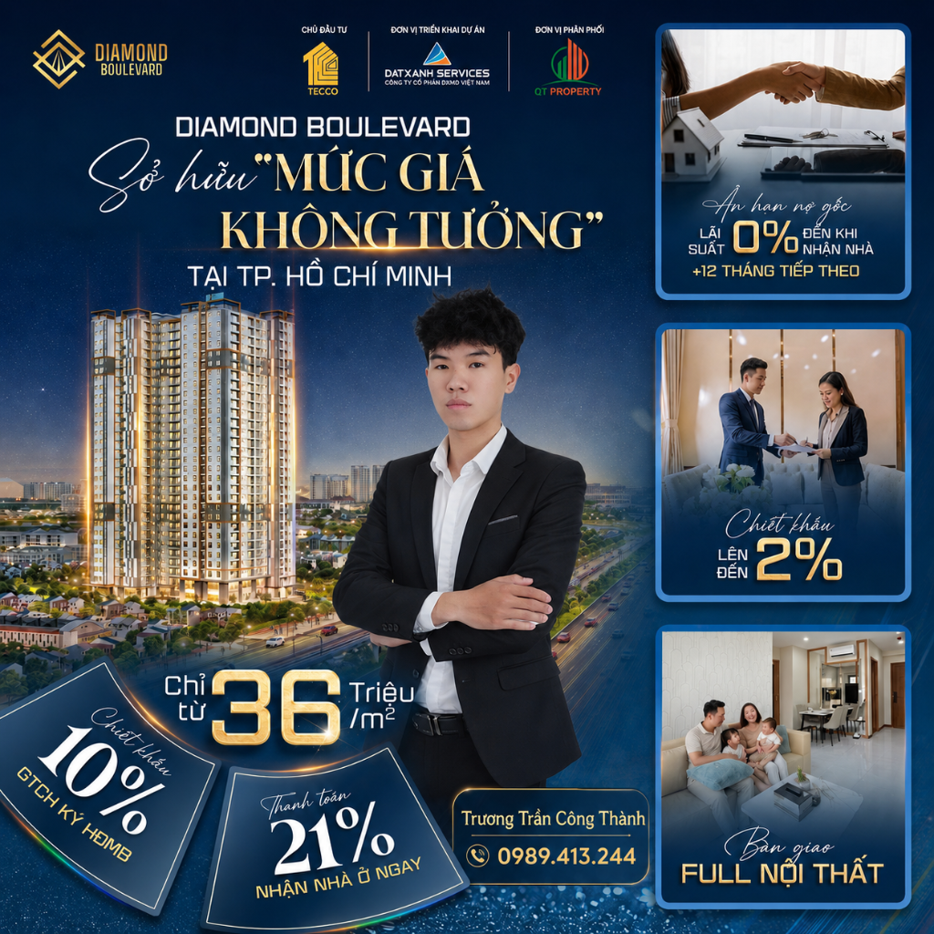 Bán căn hộ Diamond Boulevard mặt tiền Quốc lộ 13 Thuận An 84m2 3PN, giá 3.2 tỷ