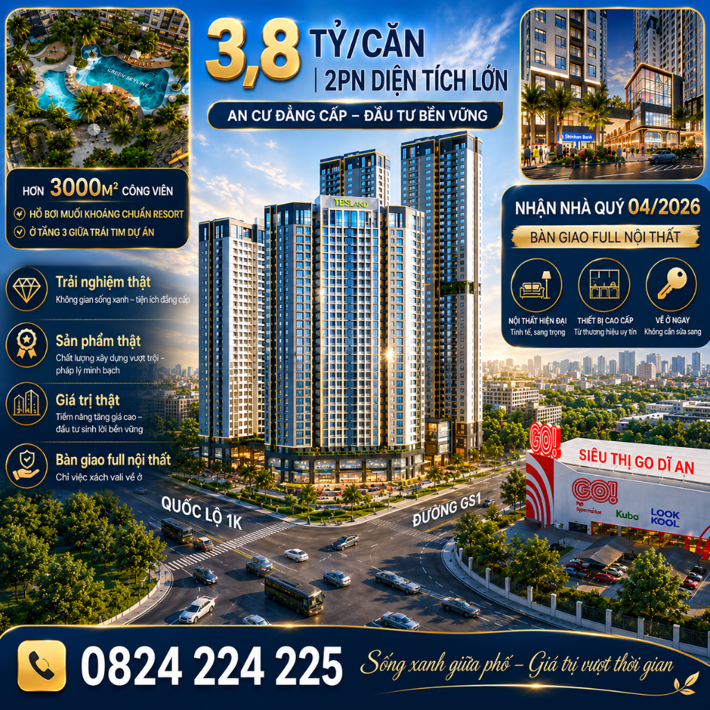 Green Skyline, căn hộ hạng sang bàn giao Full nội thất, nhận nhà tháng 12/2026