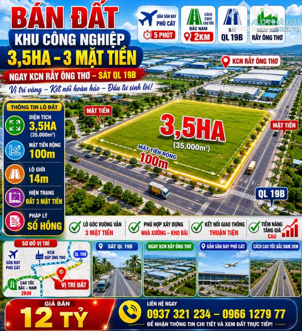 Bán đất xây dựng nhà xưởng tại KCN Rẫy Ông Thơ , sát QL 19B - DT 35.000m2