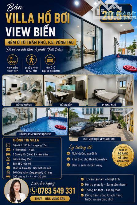 🌊 BÁN VILLA HỒ BƠI VIEW BIỂN HẺM Ô TÔ TRẦN PHÚ – 180.4M² – GIÁ 20.5 TỶ 🌊