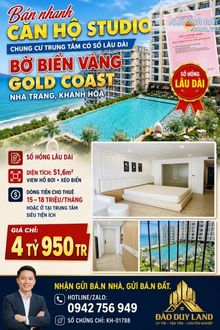 Bán nhanh căn hộ Studio - chung cư Trung Tâm có sổ lâu dài - BỜ BIỂN VÀNG Gold Coast