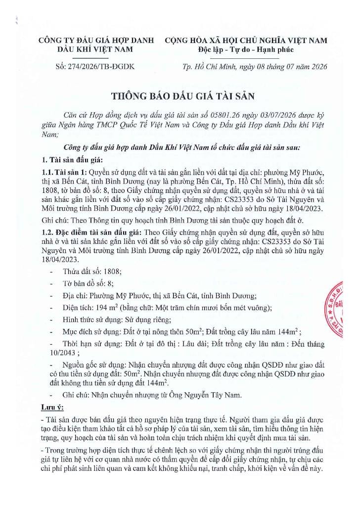 Bán nhà tại phường Mỹ Phước, thị xã Bến Cát, tỉnh Bình Dương