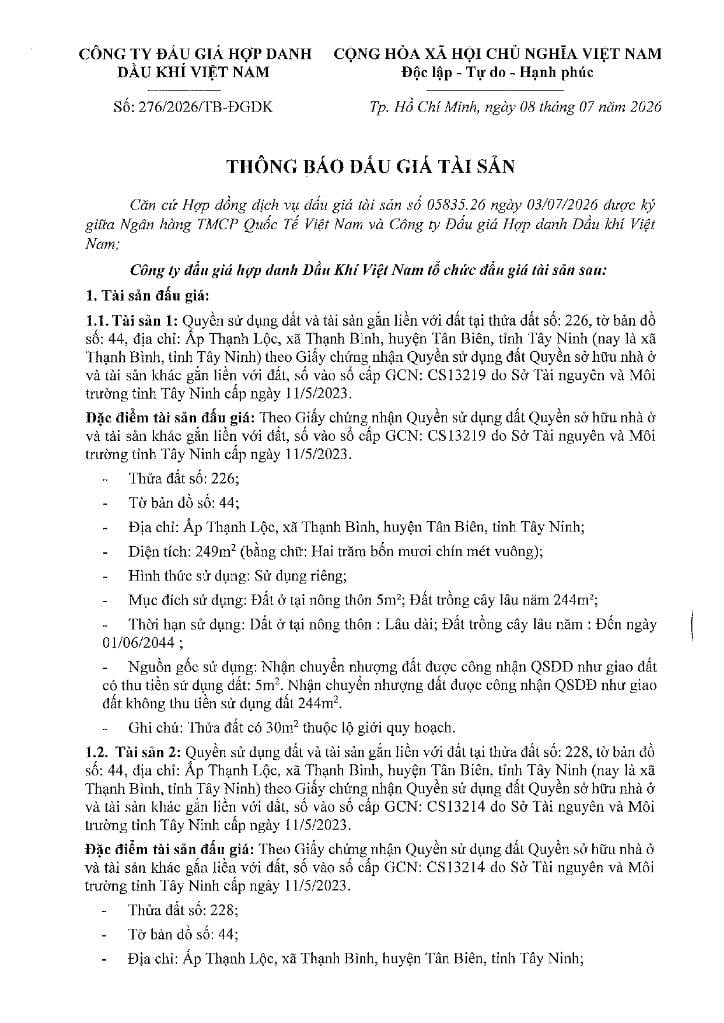 Bán đất tại Ấp Thạnh Lộc, xã Thạnh Bình, huyện Tân Biên, tỉnh Tây Ninh