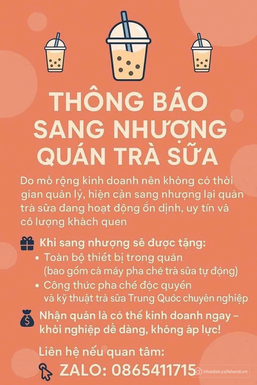 Bán căn hộ Mini, Dịch vụ: THÔNG BÁO SANG NHƯỢNG QUÁN TRÀ SỮA