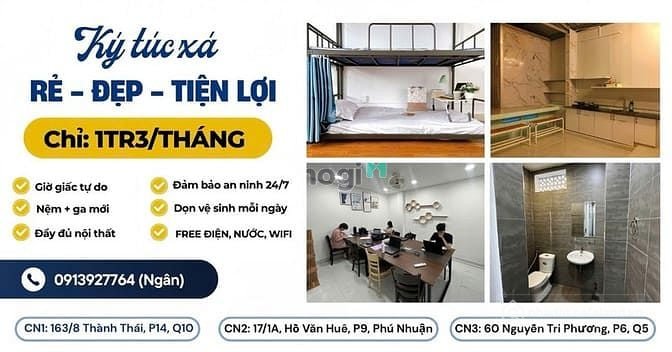 Phòng trọ: KTX trung tâm Phú Nhuận, Q5, Q10 - CHỈ 1,3 TRIỆU/THÁNG