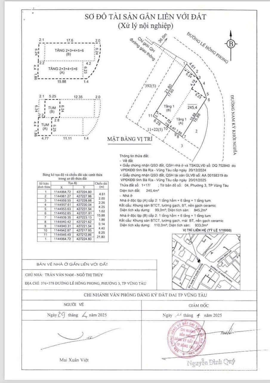 Bán căn hộ Mini, Dịch vụ: CHUYỂN NHƯỢNG TÒA NHÀ MẶT TIỀN LÊ HỒNG PHONG – 245M²
