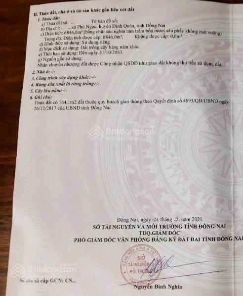 Bán đất tại xã phú ngọc, định quán, đồng nai, 1,35 tỷ, 6846m2, có 80m mặt tiền