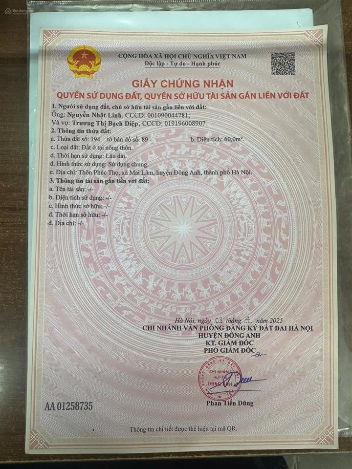 Cần bán gấp đất tại mai lâm, xã đông anh, 60m², mặt tiền 7,2m, giá 9,5 tỷ, liền kề vinhomes