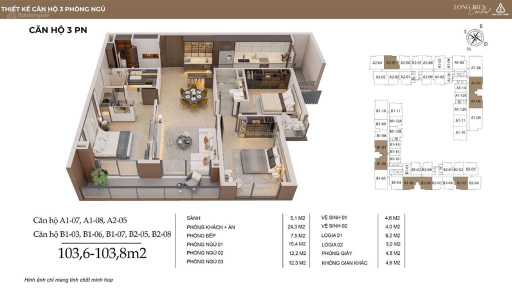 Bán căn hộ 3pn, 2wc, 103m2 tại long biên central, tầng cao ban công đông nam