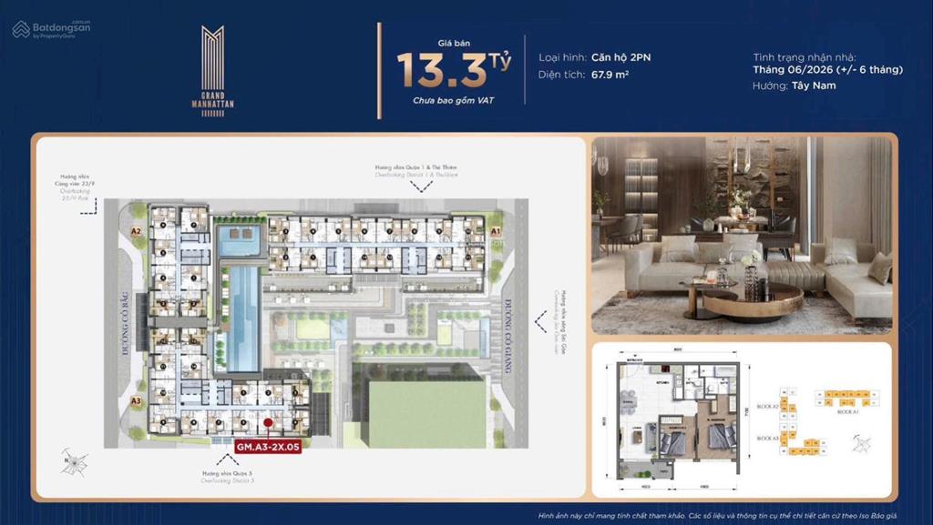 Tốt nhất dự án căn 2pn grand manhattan giá tốt trung tâm quận 1, diện tích 67.9m2