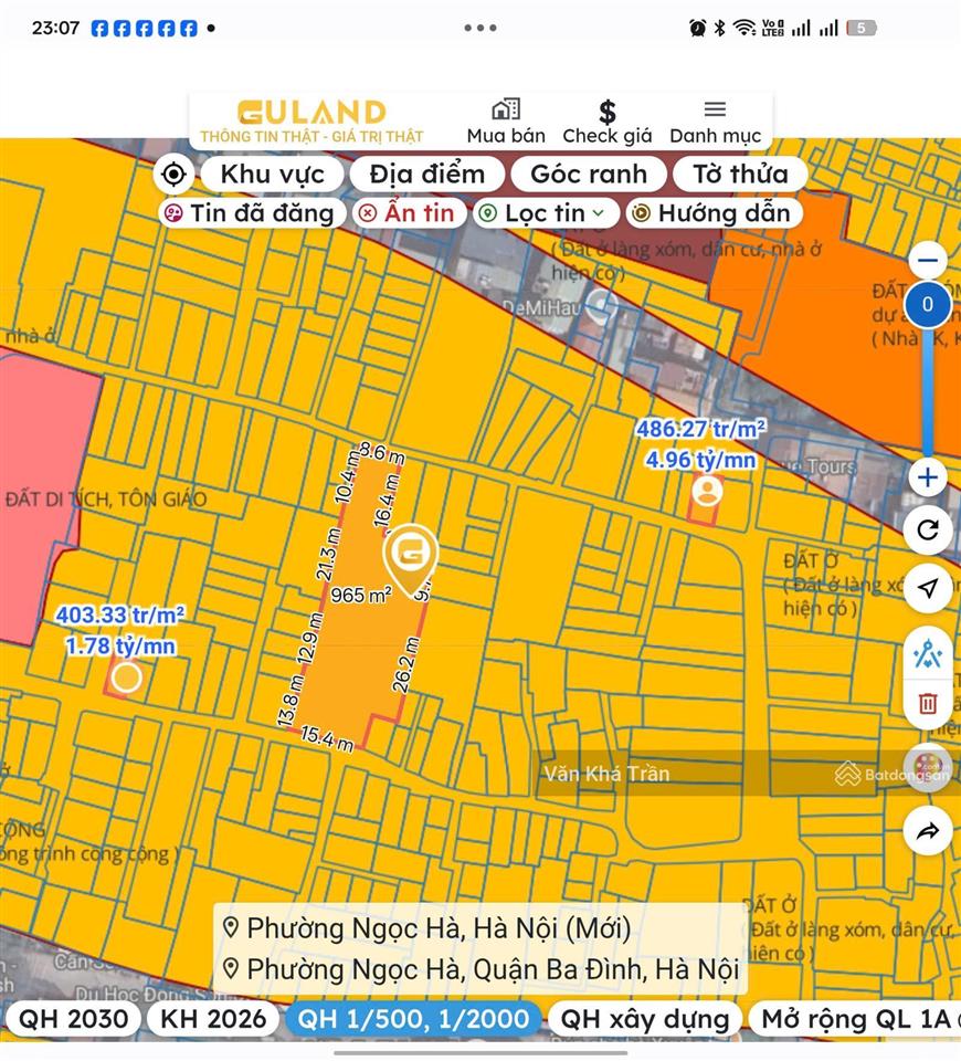 Bán gấp đất trung tâm ba đình 122m mt 8.1m ô tô vào nhà chỉ 16 tỷ/lô