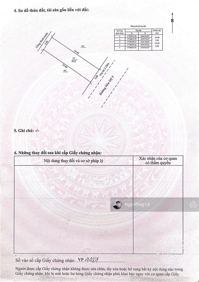 Cần tiền bán nhanh lô đất mt hòa mỹ 8 hướng đông nam
