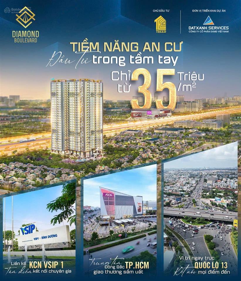 Bán căn hộ 2pn giá 1,9 tỷ, diamond boulevard. mặt tiền quốc lộ 13, thuận giao. tphcm