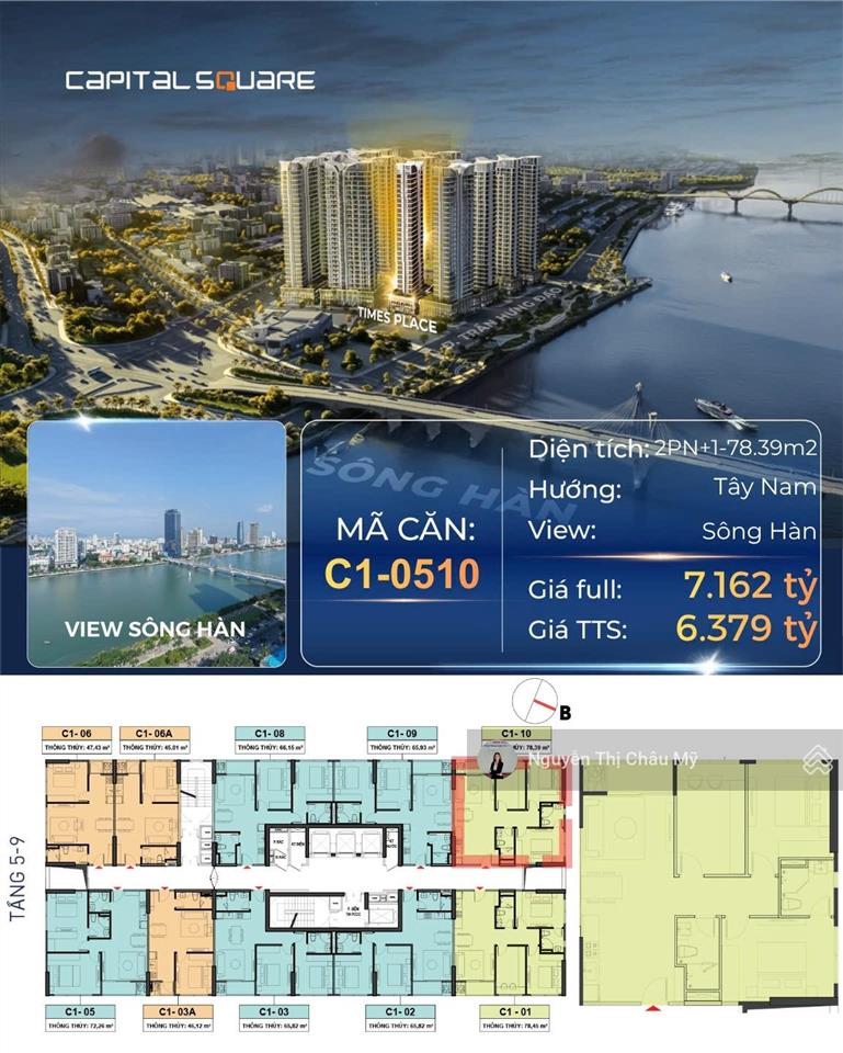 Ms châu mỹ căn hộ 2br+ căn góc capital square tòa c1 times view nội khu công viên