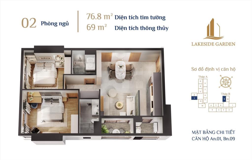 Căn hộ 2pn lakeside view hồ phương lưugiá 3 tr rẻ nhất trục lê hồng phong