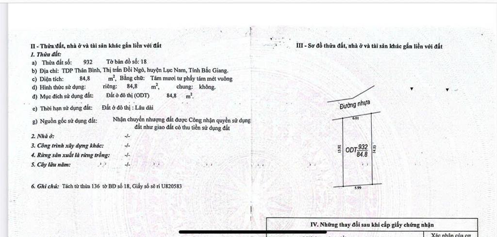Giá chỉ 1,58 tỷ dt 84,8m2 mt 6m lô đất trung tâm thị trấn đồi ngô!