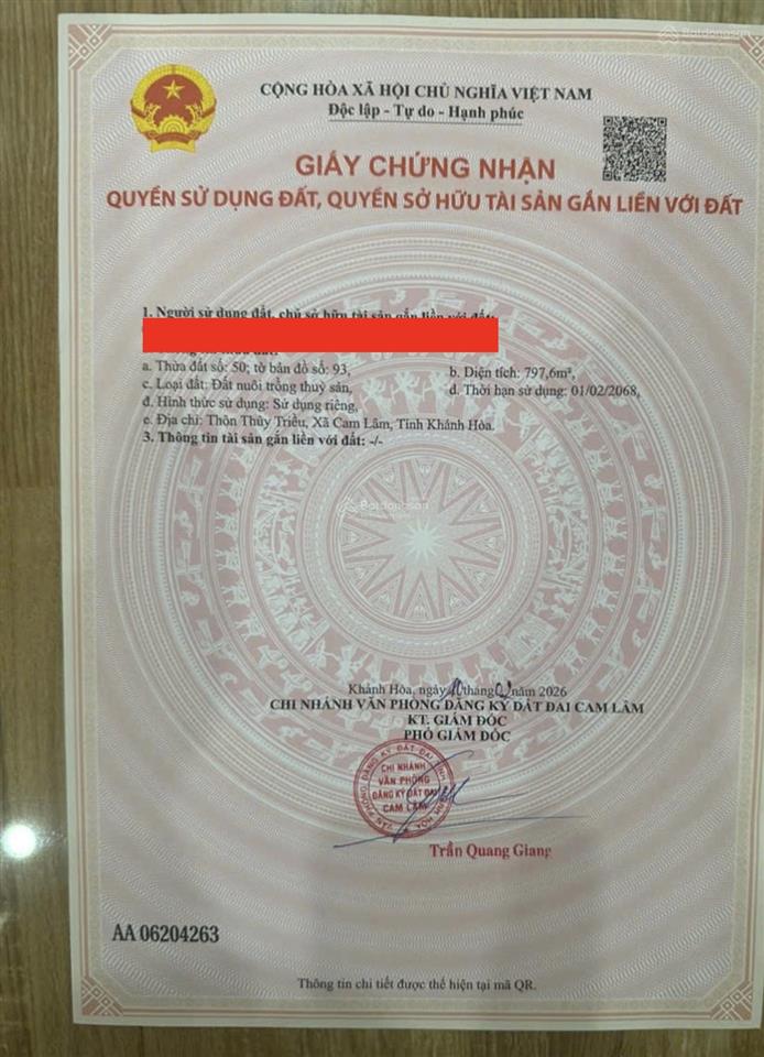 Chủ cần ra nhanh đất full thổ cư quy hoạch 2 mặt tiền view đầm thuỷ triều. 0798 347 ***