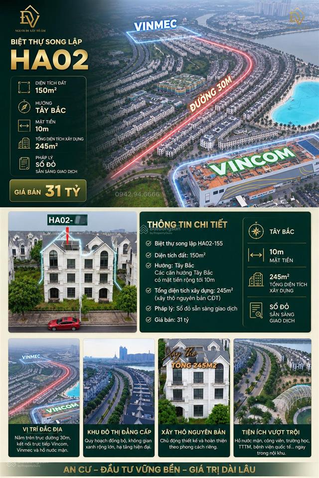 Biệt thự song lập ha02 ocp1 giá tốt trong khu. chỉ 31 tỷ. 0941 851 ***