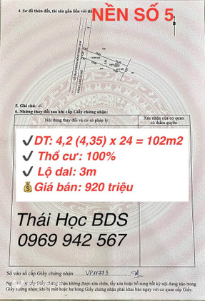 Bán nền thổ cư 102m2, gần KDL Phi Yến, Phong Điền - Giá chỉ 920 triệu