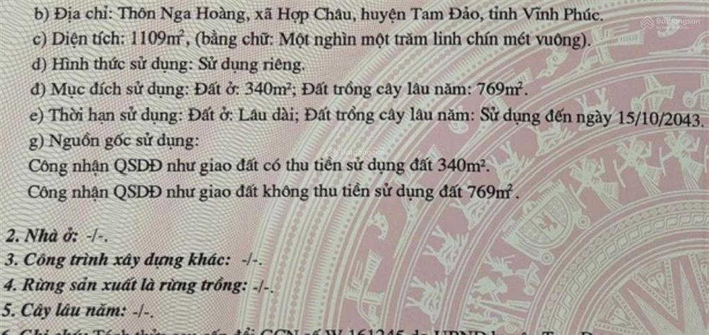 Chính chủ bán 1109m2 thổ cư cạnh trường tiểu học hợp châu