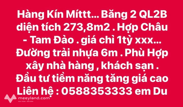 Đất vàng Hợp Châu, 273,8m2, mặt tiền 6m, giá hời