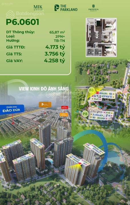 Căn hộ 2pn 3,7 tỷ 57tr/m2 68m2 the parkland. hỗ trợ gốc lãi 5 năm. 740 triệu ký hợp đồng mua bán