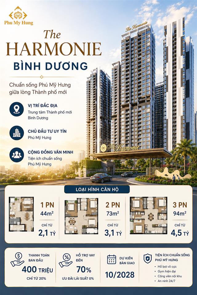 2 pn the harmonie phú mỹ hưng bình dương, sở hữu từ 600 triệu, ân hạn gốc lãi 30 tháng.