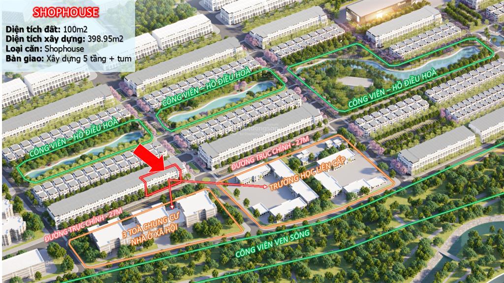 Chỉ 5 tỷ sở hữu shophouse 5 tầng + tum (xd 400m²) ngã 4 đường 27m giá chỉ 28 triệu/m2 đất
