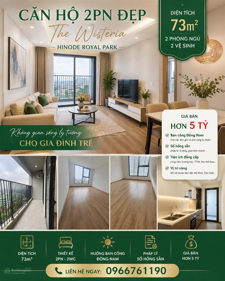 Bán căn 2pn2wc diện tích 73m2 dự án the wisteria hinode royal park. giá 5,9 tỷ. 0966 761 ***