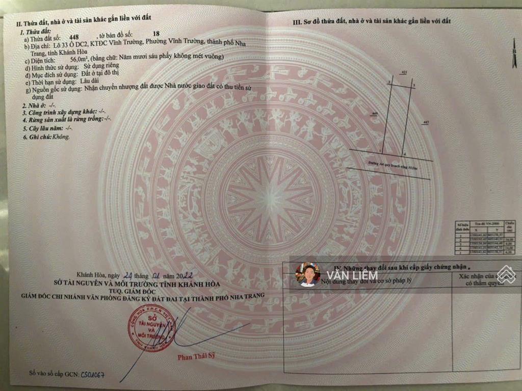Bán đất tái định cư vĩnh trường nha trang đường hiện trạng rộng 10m thông thoáng