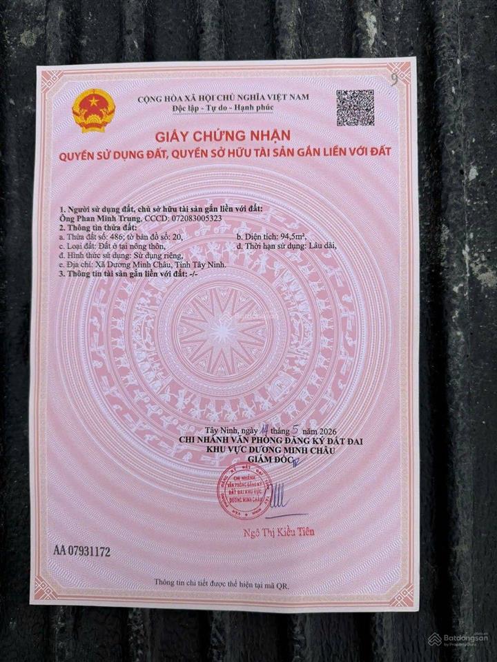 Bán thửa đất 486 phát lộc giá 199tr ngay tiểu học suối đá