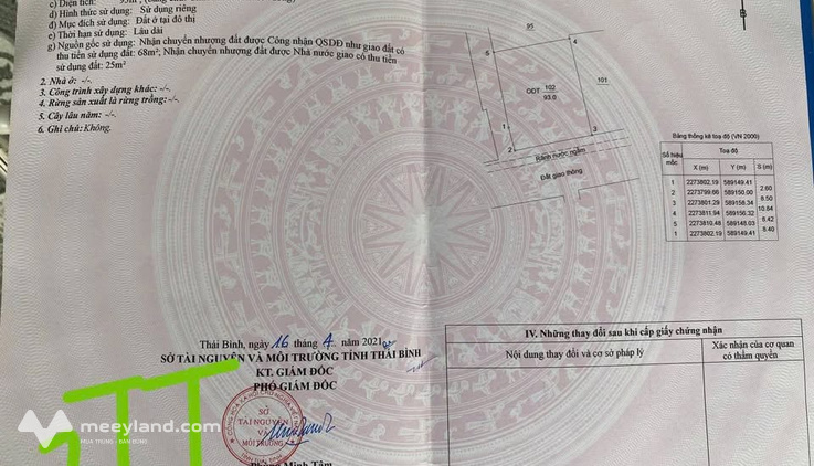 Bán nhà 2 tầng tại thị trấn Đông Hưng, diện tích 93m2, mặt hơn 8m, ô tô 7 chỗ đỗ cửa
