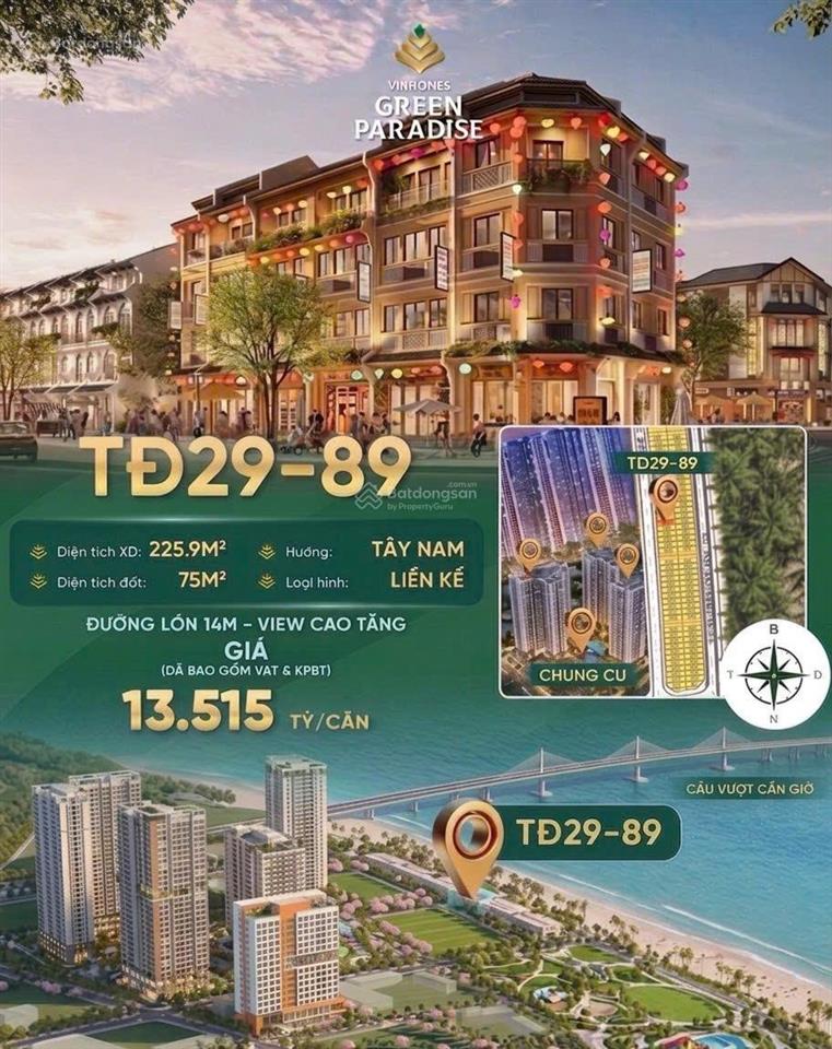 Bán căn nhà phố giá tốt hiện nay tại vinhomes green paradise cần giờ 75m², giá 13,515 tỷ