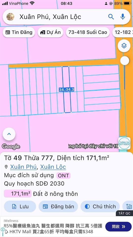 Cần tiền bán mảnh đất thổ cư giá 548 triệu cách ql1a 750m