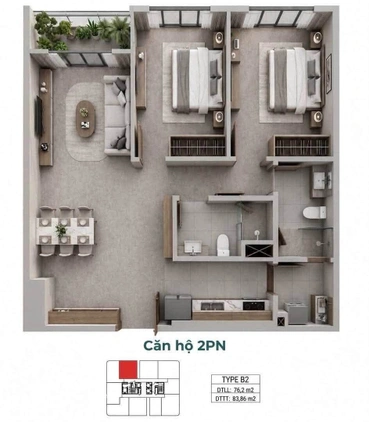 Bán chung cư Sky Gemia Hải Dương - Căn hộ 2 ngủ 2 vệ sinh