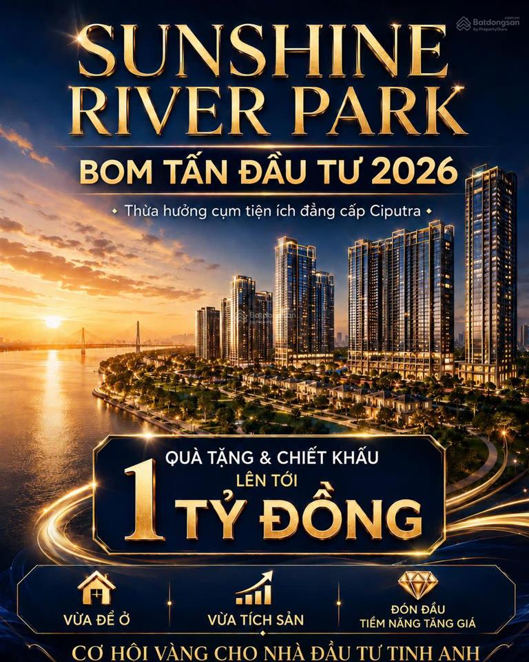 Duy nhất 1 căn 2pn 63,5m2 view trực diện sông hồng đẹp nhất sunshine river park, 0973 077 ***