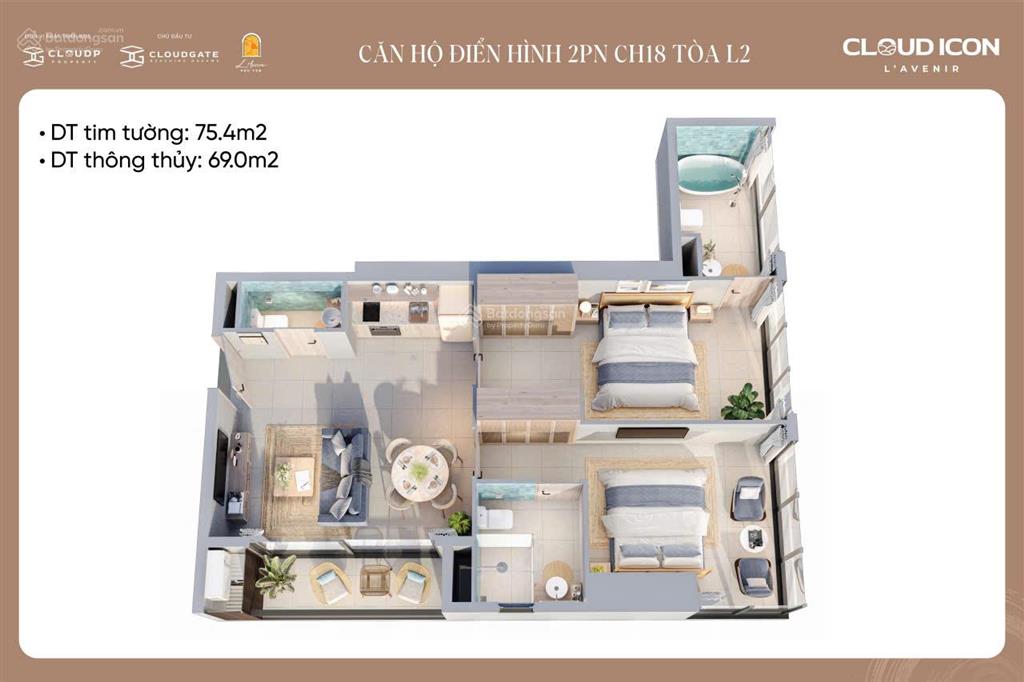 Căn hộ du lịch 2pn view biển, dt 75m2, nằm trong tổ hợp nghỉ dưỡng do accor vận hành