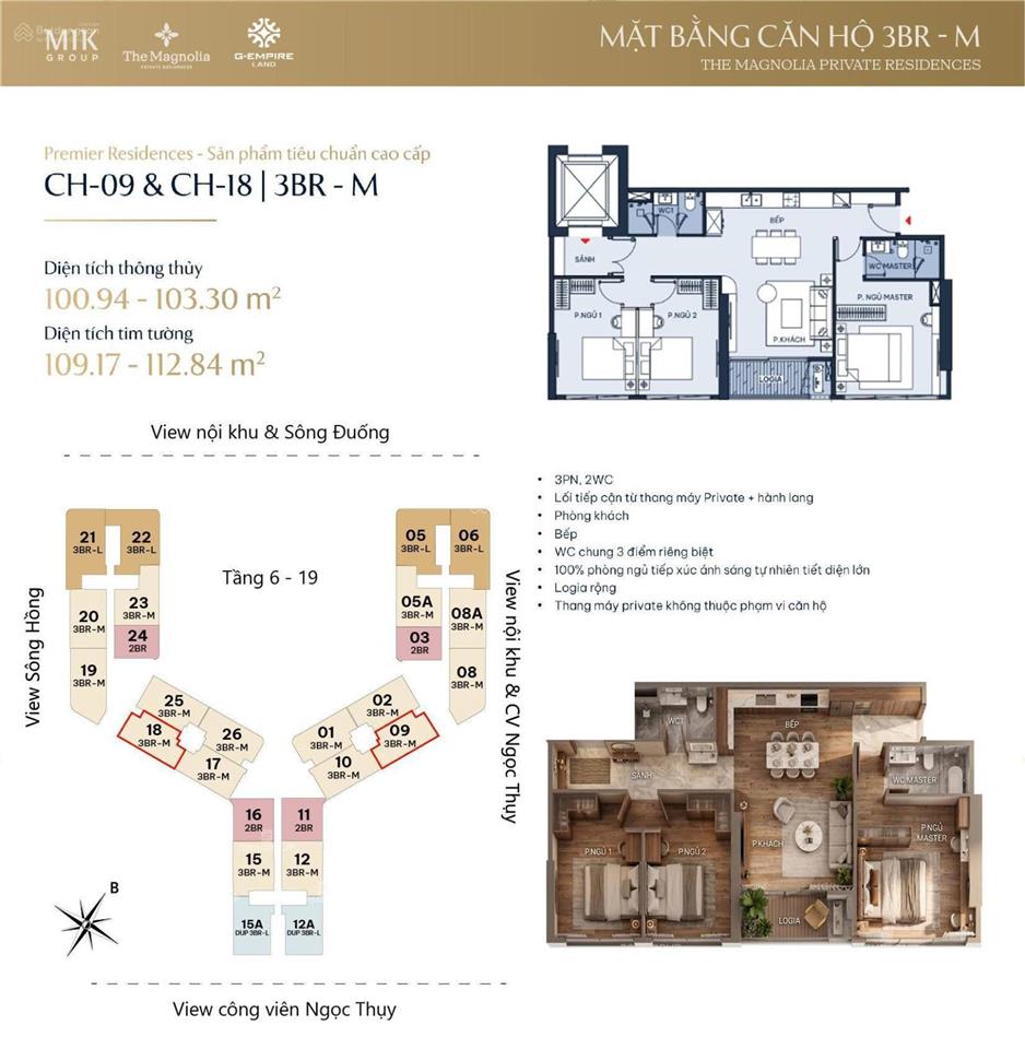 Độc quyền quỹ duplex, penthouse, 3pn view sông hồng tại the magnolia mik khai sơn 0963 603 ***