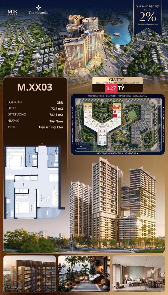Độc quyền căn 2pn the magnolia khai sơn view nội khu giá chỉ 8,27 tỷ 0786 598 ***