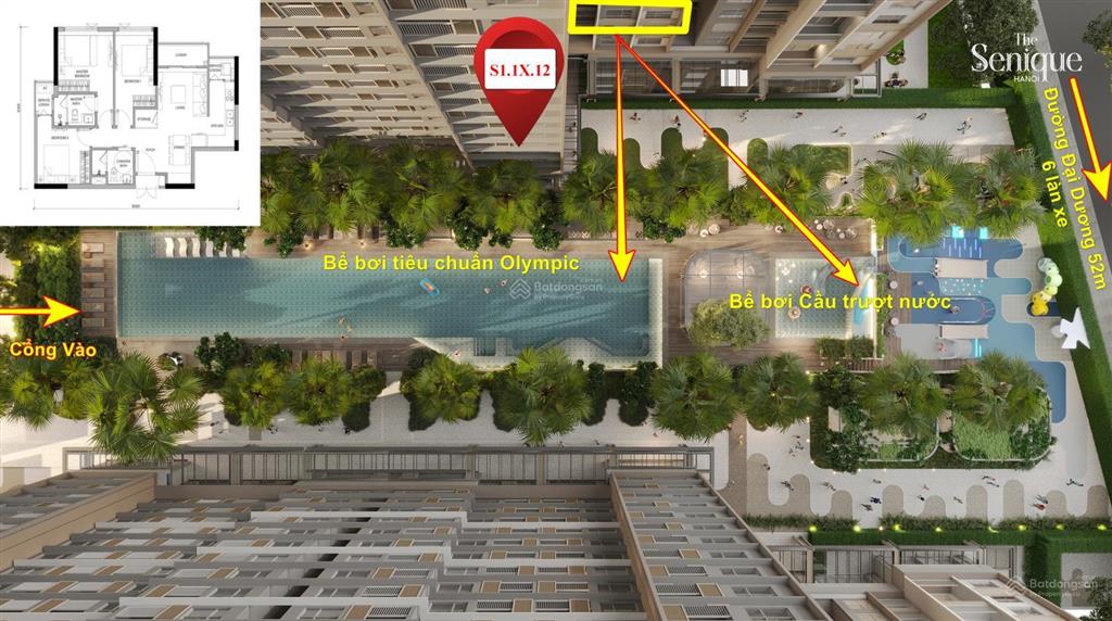 Giá tốt nhất 3 ngủ đông nam the senique hà nội view bể bơi olympic, tầng trung chỉ 5,8 tỷ bao phí.