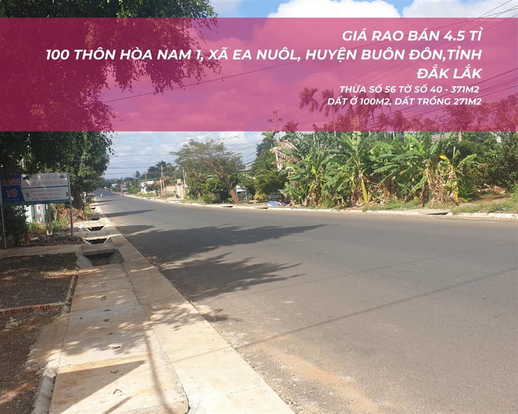 4.5 tỉ 371m2 100 thôn hòa nam 1, xã ea nuôl, huyện buôn đôn, tỉnh đắk lắk