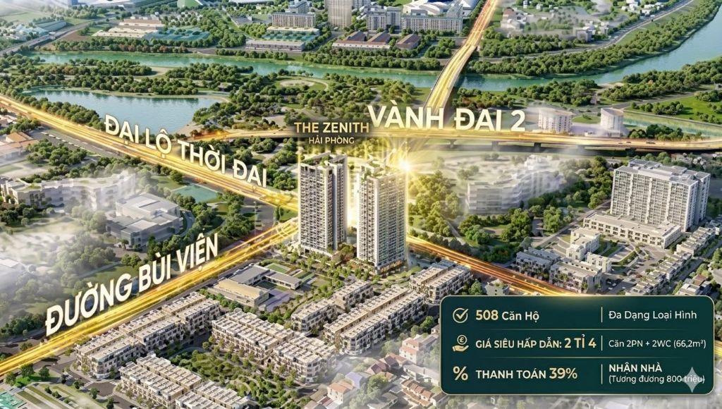Chung cư cao cấp The Zenith Hải Phòng – Giá chỉ từ 38 triệu/m², nhận nhà với 39%