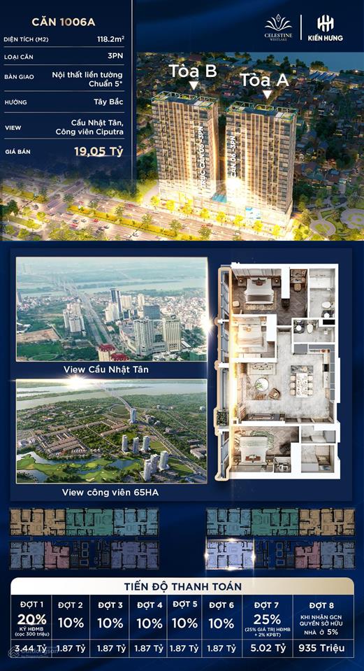 Hàng chủ đầu tư căn hộ 3pn view ciputra siêu đẹp, chiết khấu 11%+ quà tặng 200tr
