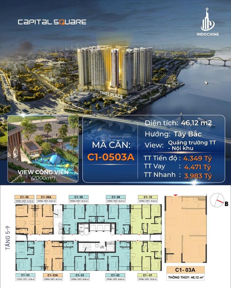 Bán ch tại capital square, 3,9 tỷ, 46,12m², hàng hiếm tại trung tâm đà nẵng. ven sông hàn