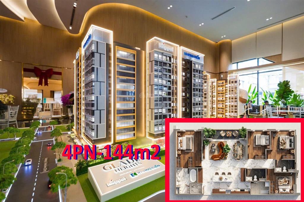Căn 4pn 144m2 gladia heights tt sớm ưu đãi 17% hàng hiếm 3 view q1, nội khu hồ bơi, cv trung tâm