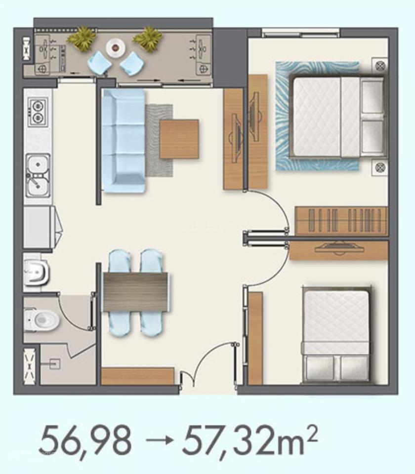 2pn 1wc 57m2 q7 boulevard nguyễn lương bằng full đủ nội thất 3.250 tỷ