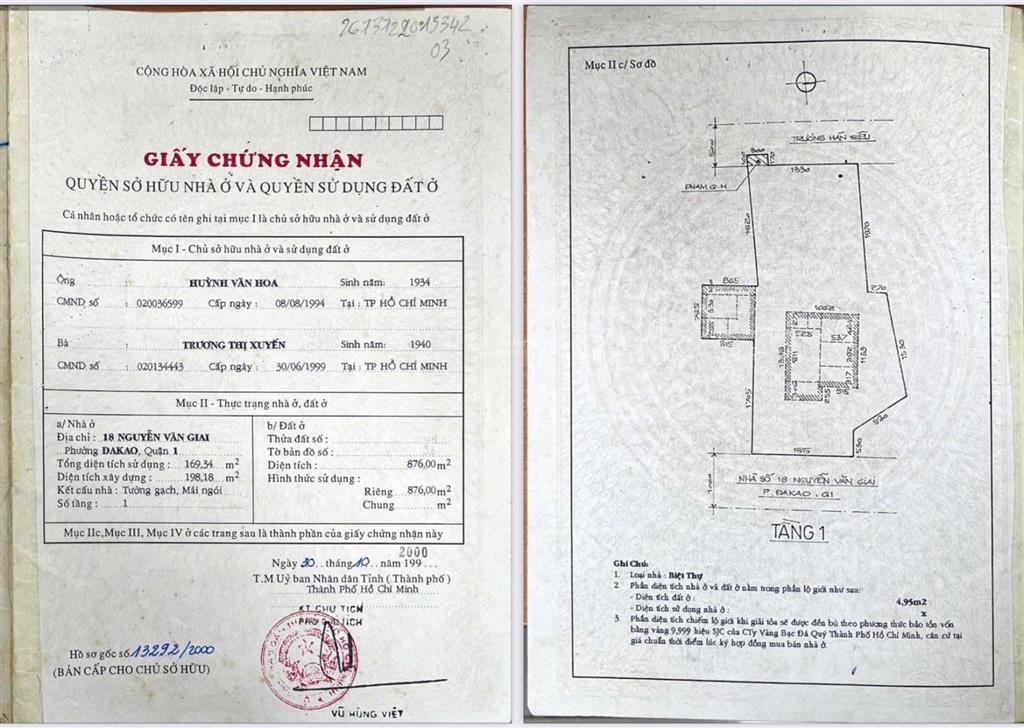 876m2 đất 2 mặt tiền đa kao quận 1 15m x 55m