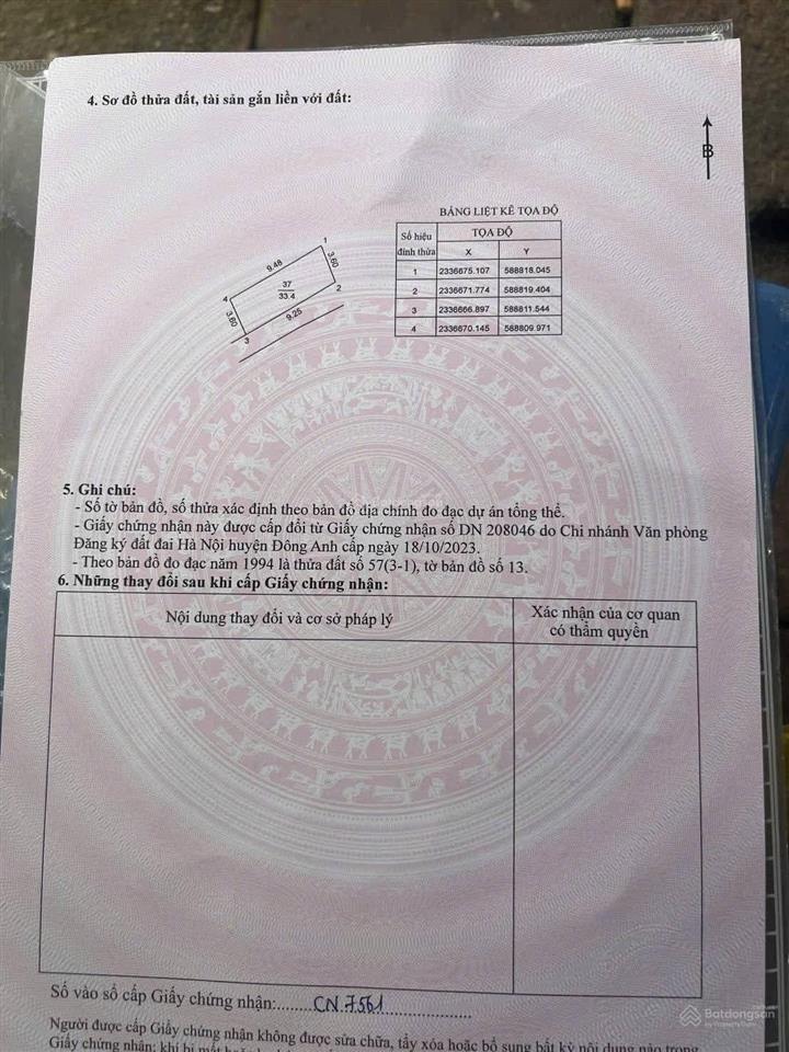 Bán đất thôn sằn cổ loa xã đông anh hà nội diện tích 34m mặt tiền = hậu 9m