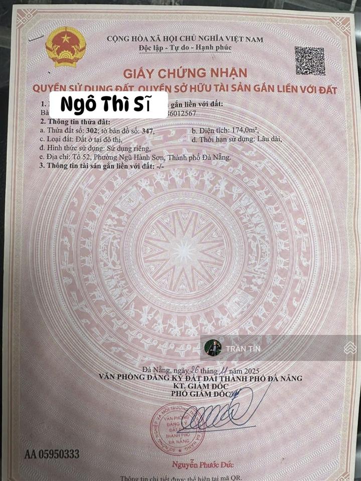 Lô đất mặt tiền ngô thì sĩ. trung tâm phố tây an thượng. trục thông thẳng ra biển mỹ khê.