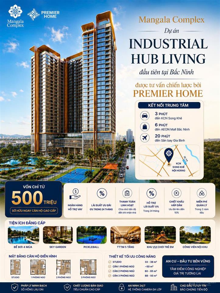 Studio diện tích 33,3 m2 chỉ cần trước 500 triệu ngân hàng ân hạn gốc lãi 2 năm lõi công nghiệp